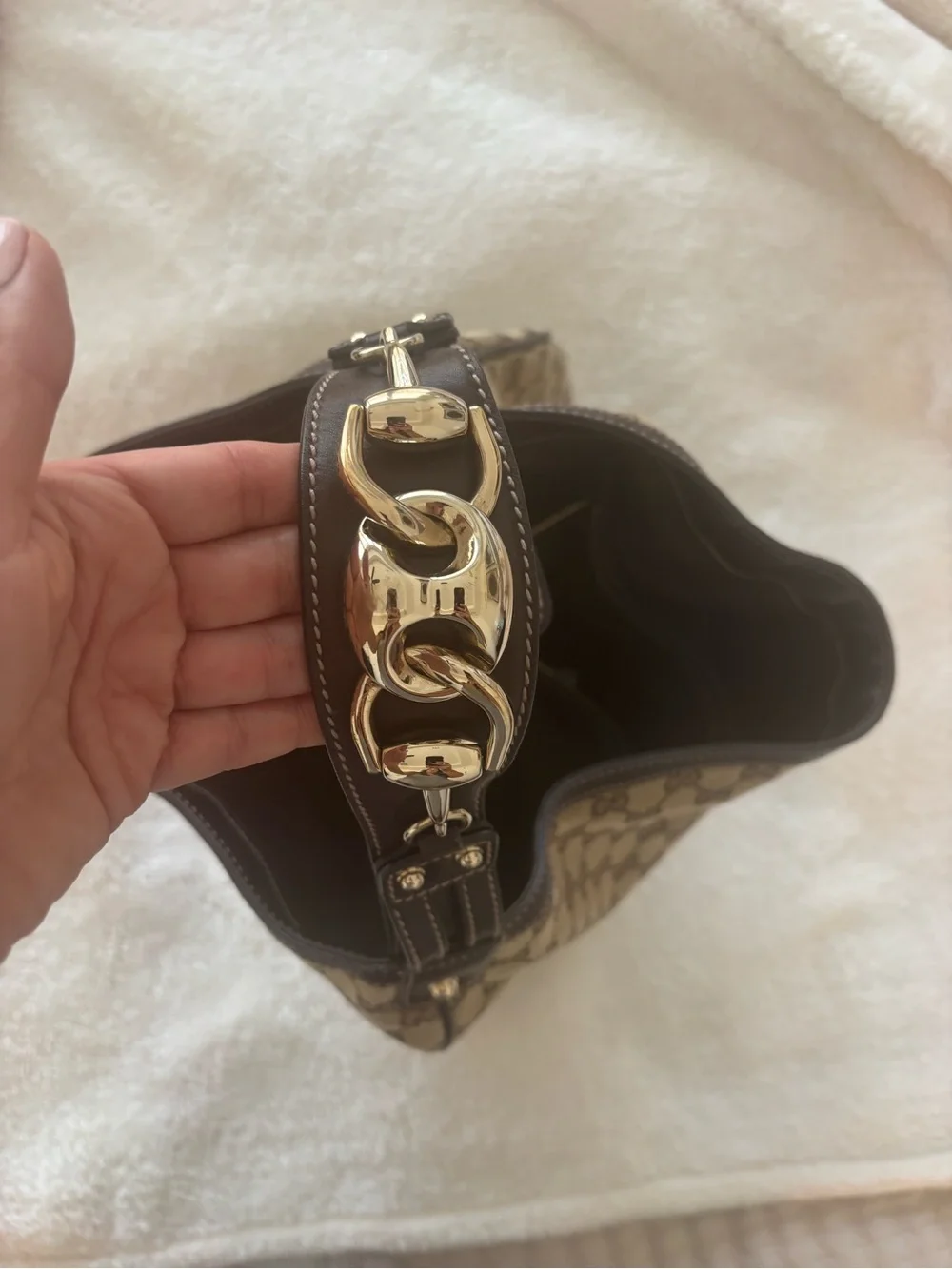 Gucci Brown Beige GG Canvas Crescent Hobo Bag
